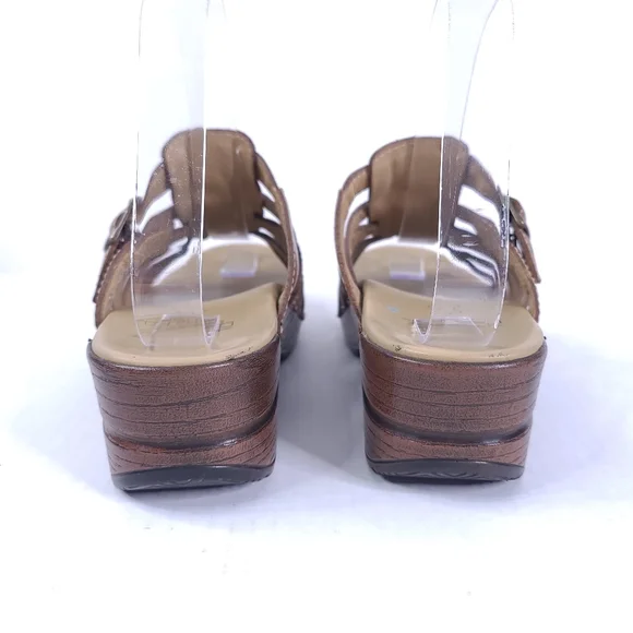 Dansko Brown Strappy Leather Adjustable Slip On Open Toe Platform Clog Sandal 37 - Picture 4 of 11